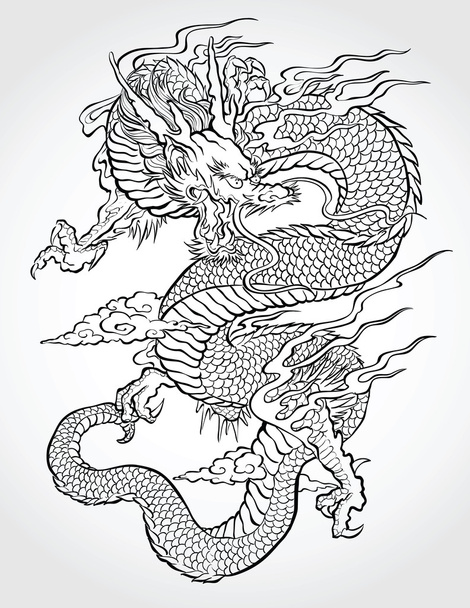 Dragon Tattoo Illustration - Vector, Image