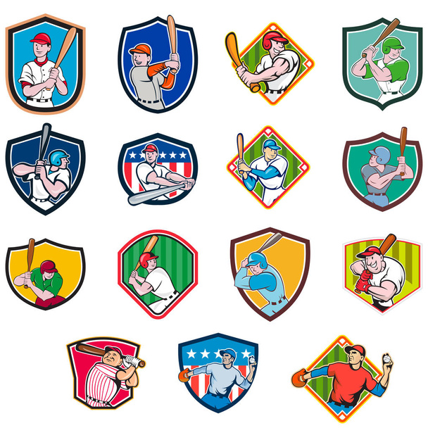 Set di icone dello scudo del giocatore di baseball
 - Vettoriali, immagini