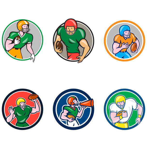 Αμερικανικό ποδοσφαιρικό παίκτη κύκλος συλλογή κινουμένων σχεδίων - Διάνυσμα, εικόνα