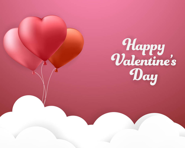 Happy Valentine's day Pink background banner with Heart Balloons and cloud. - Διάνυσμα, εικόνα