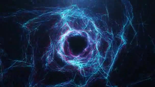 Absztrakt mozgást digitális féreglyuk, alagút, amely kék és piros csillogó részecske és vonalak. Végig a digitális hálózat gyönyörű kék és piros részecskék. Zökkenőmentes loopable 3D 4k animáció - Felvétel, videó