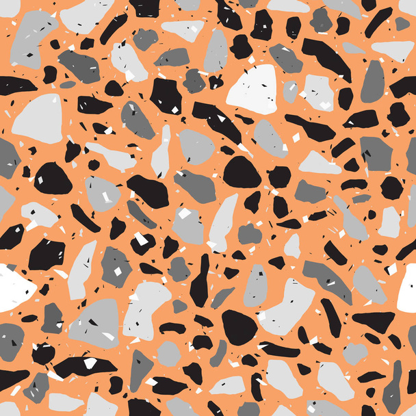 Terrazzo montley Stones naadloze patroon met gekleurde rotsen fracties vector illustratie. Natuurlijke stijl minerale effect getextureerde samenstelling. Natuurlijke graniet, kwarts, marmer, glas en beton. - Vector, afbeelding