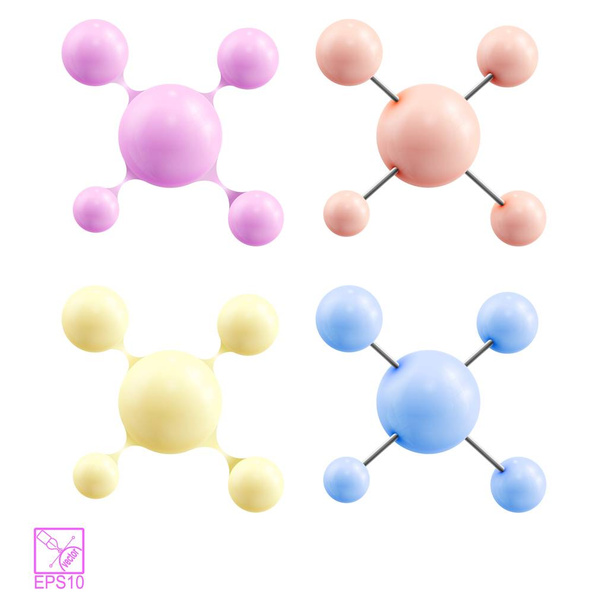 Vektorillustration eines klastischen chemischen Molekülmusters auf weißem Hintergrund. Studienobjekt für Studenten - Vektor, Bild