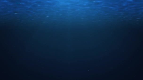Stralen van zonlicht schijnen van bovenaf doordringen diep helder blauw water. Zon lichtstralen onderwater. Kleine bubbels omhoog, onder het wateroppervlak. Naadloze loop-able 3D-animatie. 4k - Video