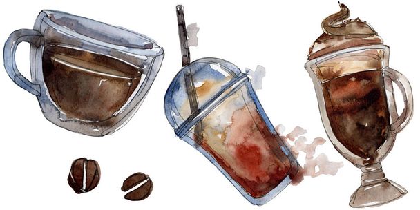 Teplé a studené kávové nápoje. Vodný obrázek pozadí-barevný. Ukázky pro izolované nápoje. - Fotografie, Obrázek