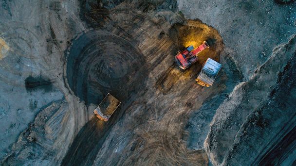 night quarry truck coal mining excavator top  - Photo, Image