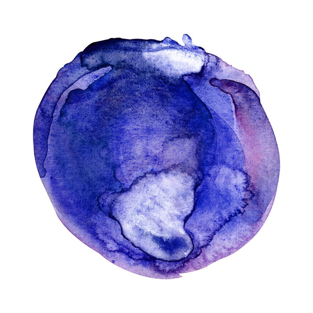 Big violet watercolor circle, hand drawn watercolor spot of round shape, blue, violet, pink and purple colors,  illustration isolated on a white background - 写真・画像