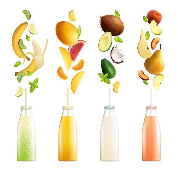 Fruity Smoothies Realistic Collection - Vector, afbeelding