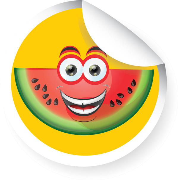 Sticker with cartoon watermelon - Vector, imagen