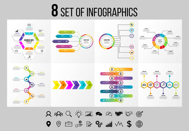 Vector Infografías Elementos Plantilla Diseño. Cronología de visualización de datos empresariales con pasos de opciones e iconos de marketing
 - Vector, Imagen
