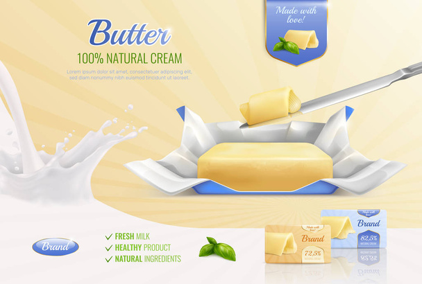 Composición publicitaria realista de mantequilla
 - Vector, Imagen