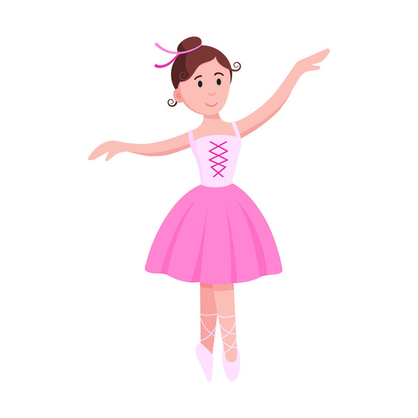 Jonge mooie ballerina gekleed in Tutu en Pointe schoenen staan op de pose platte stijl ontwerp vector illustratie geïsoleerd op witte achtergrond, elegante jonge vrouwelijke karakter van klassieke ballet. - Vector, afbeelding