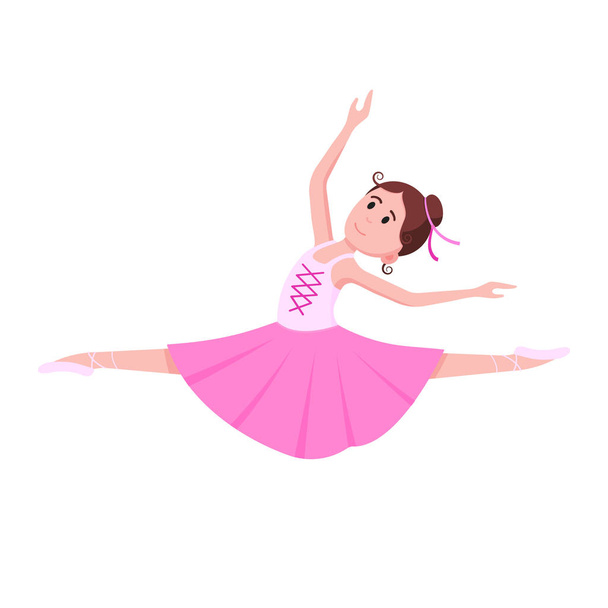 Nuori kaunis ballerina pukeutunut tutu ja osoitin kengät seisoo poseeraa tasainen tyyli muotoilu vektori kuvitus eristetty valkoisella taustalla, Tyylikäs nuori nainen luonne klassinen baletti
. - Vektori, kuva