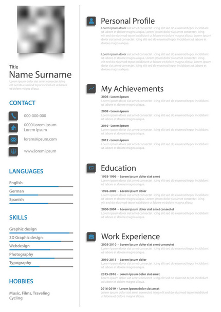 Professional personal resume cv in white blue design template - Vector, Image