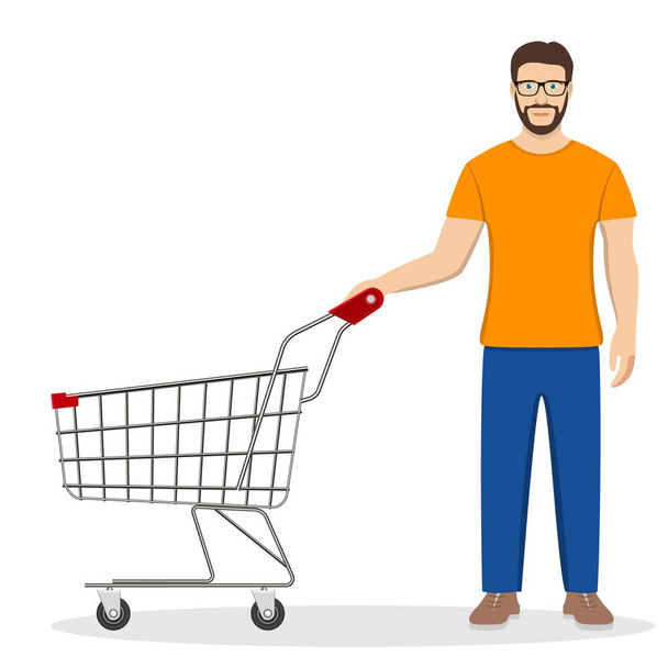 Shopping-Mann mit Einkaufswagen - Vektor, Bild