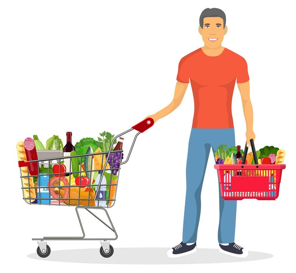 shopping man with a cart - Vector, Image