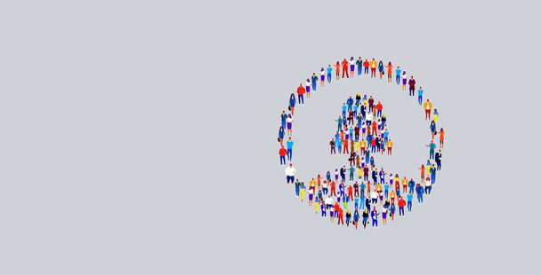 businesspeople crowd gathering in female profile avatar shape different business people group standing together social media communication concept horizontal - Vector, Image