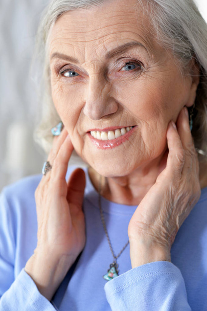 portrait of happy senior woman at home - Zdjęcie, obraz