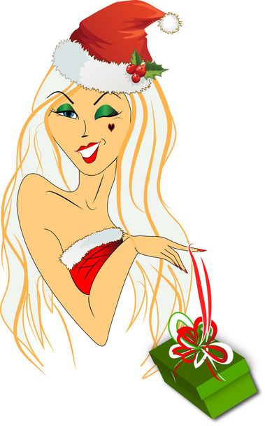 Сексуальная блондинка Санты с подарком
 - Вектор,изображение