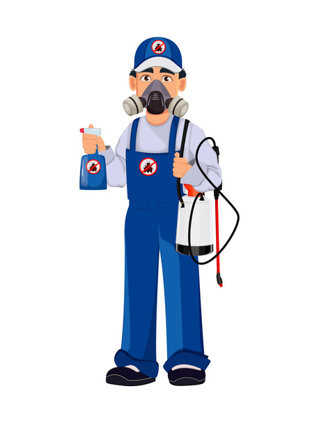 Trabajador de control de plagas en ropa de trabajo protectora
 - Vector, Imagen