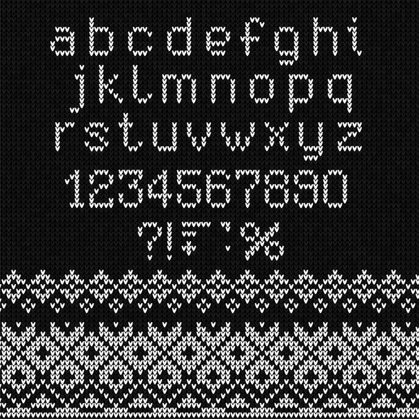 Ugly sweater Merry Christmas knitted background font alphabet sc - Vector, Imagen