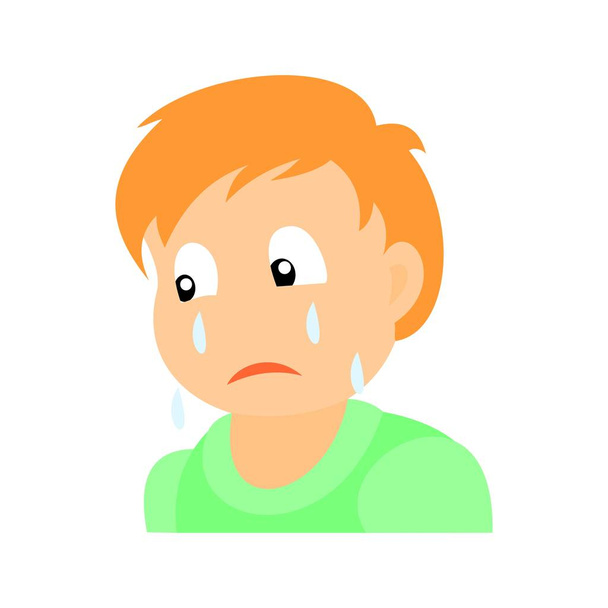 Porträt eines traurigen Jungen beim Weinen. Baby Boy Farbvektorillustration. flache Bauweise. - Vektor, Bild