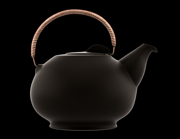 Keramik japanische Teekanne isoliert auf schwarzem Hintergrund - Foto, Bild