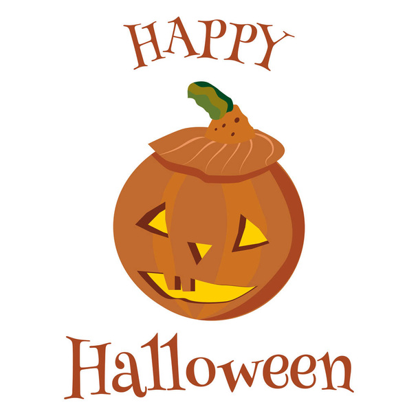Halloween greeting card with a pumpkin jack o lantern and inscription. Funny minimalistic flat vector style illustration. Party invitation, sticker, greeting card. Autumn motif. - Vector, Image