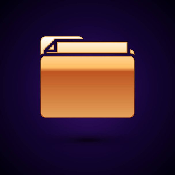 Gold Document folder icon isolated on dark blue background. Accounting binder symbol. Bookkeeping management. Vector Illustration - Вектор, зображення