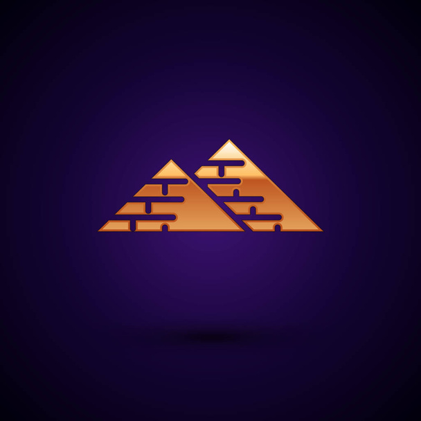 Złoty Egipt piramidy ikona izolowane na ciemnym niebieskim tle. Symbol starożytnego Egiptu. Ilustracja wektorowa - Wektor, obraz
