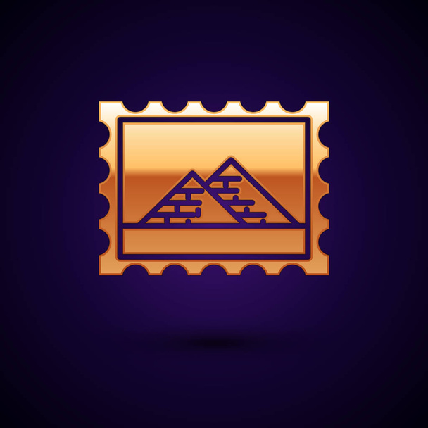 Złota pieczęć pocztowa i Egipt piramidy ikona izolowane na ciemnym niebieskim tle. Ilustracja wektorowa - Wektor, obraz