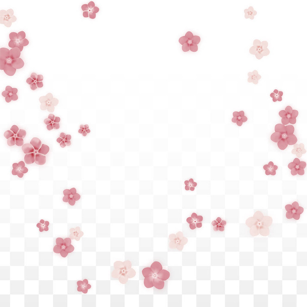 Vector Realistic Pink Flowers Falling on Transparent Background.  Spring Romantic Flowers Illustration. Flying Petals. Sakura Spa Design. Blossom Confetti. Design Elements for Wedding Decoration. - Вектор, зображення