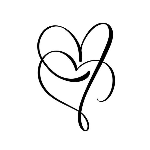 Dvě vektorová černá srdce. Ikona na bílém pozadí. Ilustrace Romantický symbol spojený, spojení, láska, vášeň a svatba. Šablona pro tričko, karty, plakát Navrhnout plochý prvek Valentýna - Vektor, obrázek