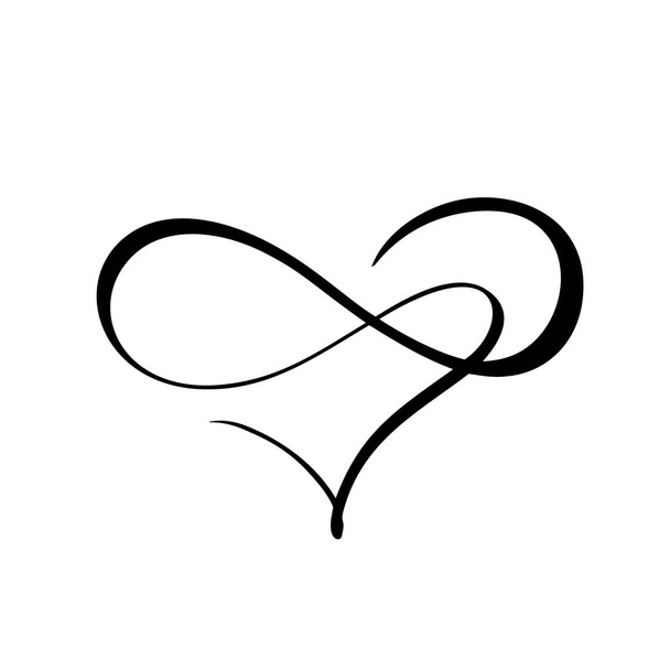 Vector czarne serce ze znakiem nieskończoności. Ikona na białym tle. Ilustracja romantyczny symbol związane, przyłączyć się, miłość, pasja i ślub. Szablon do koszulki, karty, plakatu. Projekt płaski element - Wektor, obraz