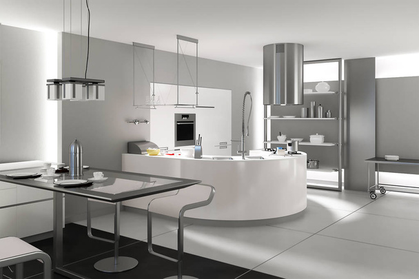 3d representación de diseño de interiores de cocina de alta tecnología
 - Foto, imagen