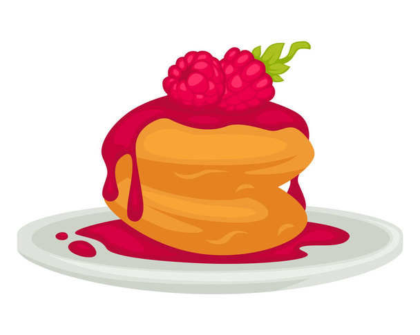 Pancakes with raspberry jam and berry with mint leaf - Vektor, obrázek