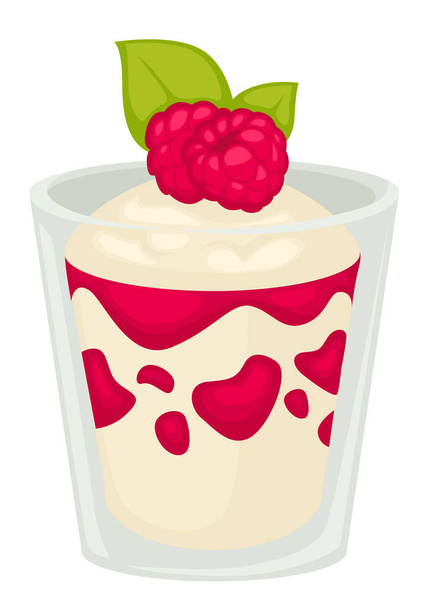 Mason jar with dessert in layers raspberry sweets berries - Vetor, Imagem