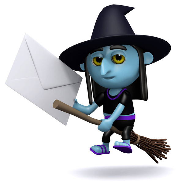 3D Witch dostarcza list przez Broomstick - Zdjęcie, obraz