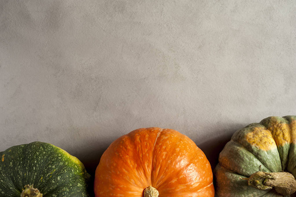 Happy autumn time - colorful pumpkins flat lay - Foto, afbeelding