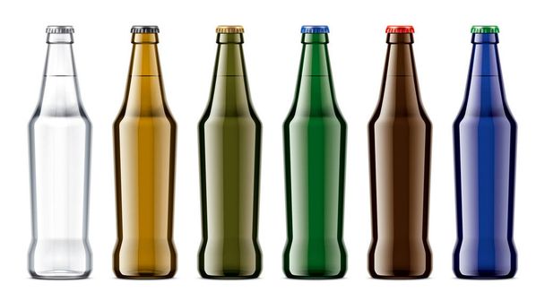 Colored glass bottles mockup. Detailed illustration - Photo, Image