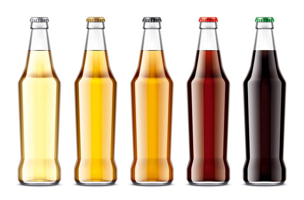Szklane butelki piwa makieta. Szczegółowa ilustracja - Zdjęcie, obraz