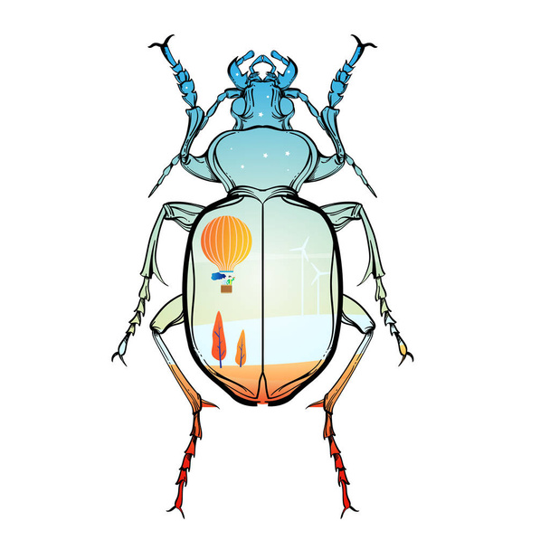 Insect color collection, line art, vector. - Vektör, Görsel