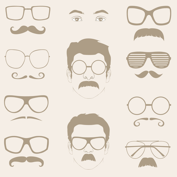 profil twarzy z wąsów, okulary przeciwsłoneczne, okulary - Wektor, obraz