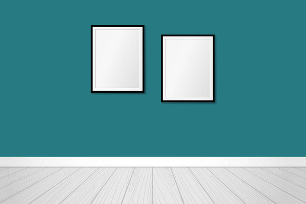 Deux cadres sur un mur vert émeraude. Design d'intérieur. Modélisation vectorielle
 - Vecteur, image