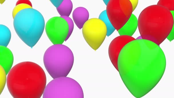 Przenoszenie balonów w różnych kolorach na białym tle - Materiał filmowy, wideo
