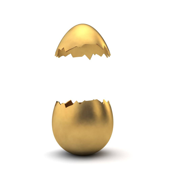 Gold luxury easter egg cracked open with copy space. 3D Renderin - Photo, image