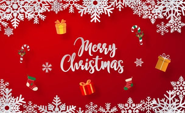 Χάρτινες χειροτεχνίες για την Χιονονιφάδα τη χειμερινή σεζόν με χριστουγεννιάτικα δώρα, καλά Χριστούγεννα και ευτυχισμένο το νέο έτος - Διάνυσμα, εικόνα
