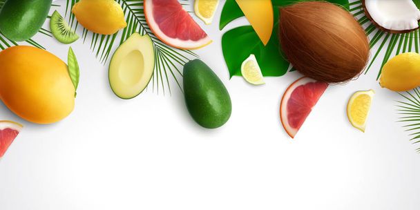 Realistic Exotic Fruits Background - Διάνυσμα, εικόνα