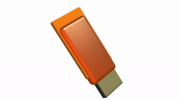 Rotating USB Flash Drive in orange color on white background - Кадри, відео