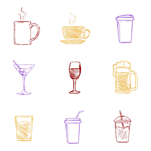 Ensemble vectoriel d'icônes de boissons croquis couleur
. - Vecteur, image